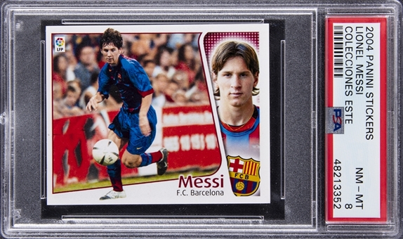 2004-05 Panini Stickers Colecciones Este Lionel Messi Rookie Card - PSA NM-MT 8
